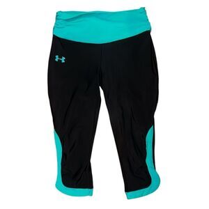 Under Armour Heat Gear Capri Black and Teal Leggings Small S